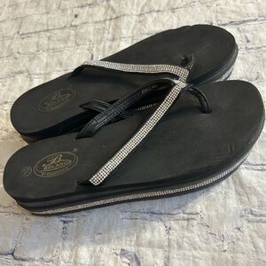 BOLARO BY SUMMER RIO BLACK WITH RHINESTONES WEDGE FLIP FLOPS WOMEN’S SIZE 10